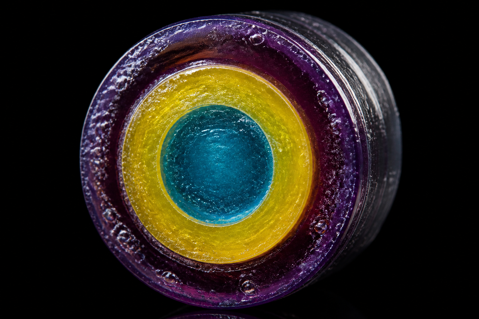 Abstract concentric glossy rings in a sugar-glass cylinder